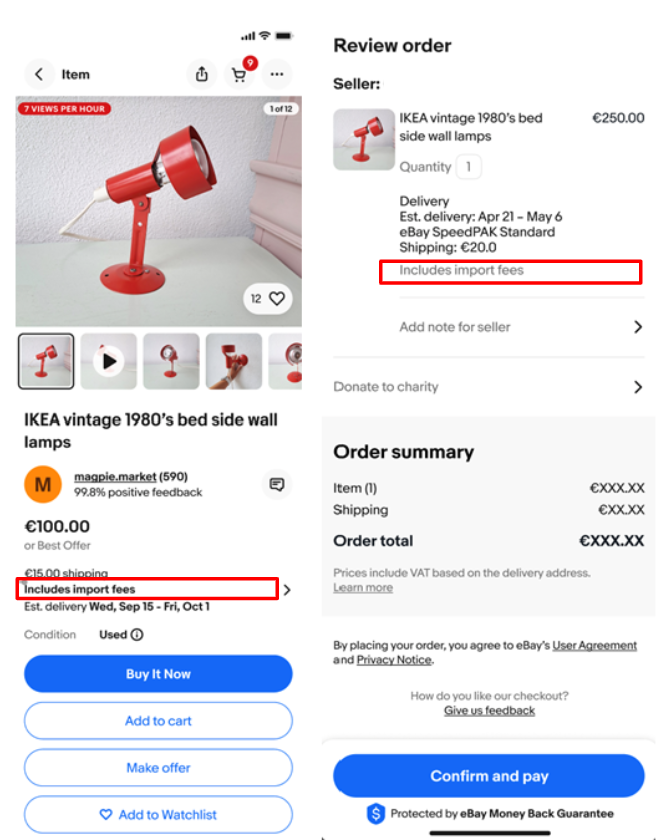 EU DDP includes import fees message